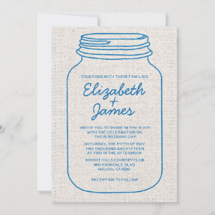 Blue & White Rustic Mason Jar Hochzeitseinladungen Einladung