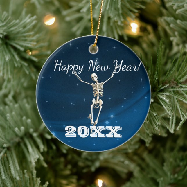 Blue & White Santa Skeleton "Christmas 20xx" Ceram Keramik Ornament (Baum)