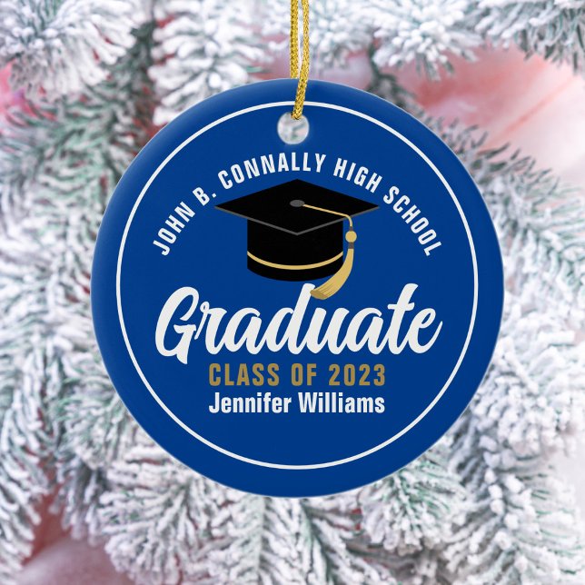 Blue White School Graduate Personalisiert 2025 Keramik Ornament (Von Creator hochgeladen)