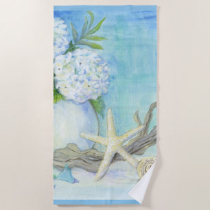 Blue White Seashell Starfish Sea Glass Strandtuch