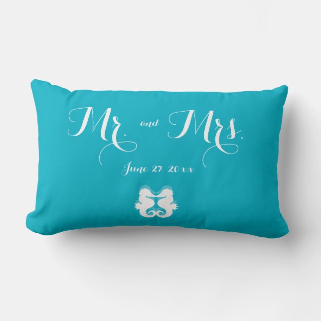 Blue White Seepferd Wedding Pillows Lendenkissen (Vorderseite)