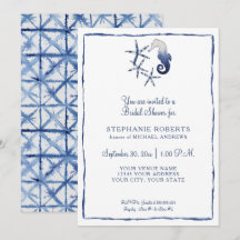 Blue White Shibori Seepferd Starfish Beach Bridal