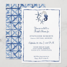 Blue White Shibori Seepferd Starfish Beach Bridal Einladung