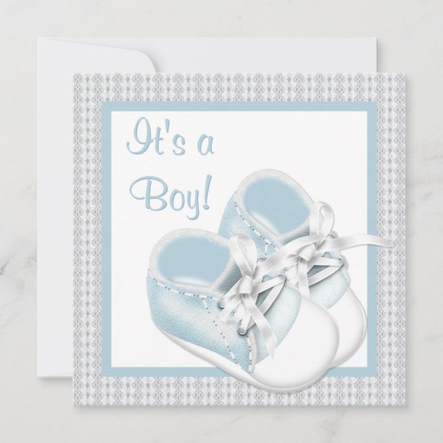 Blue White Shoes Blue Lace Baby Boy Dusche Einladung (Vorderseite)