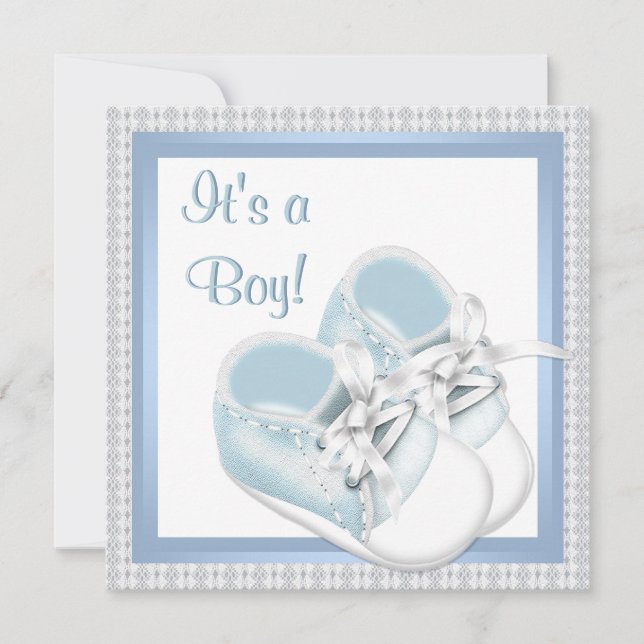 Blue White Shoes Blue Lace Baby Boy Dusche Einladung (Vorderseite)