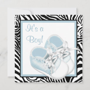 Blue White Shoes Blue Zebra Baby Boy Dusche Einladung