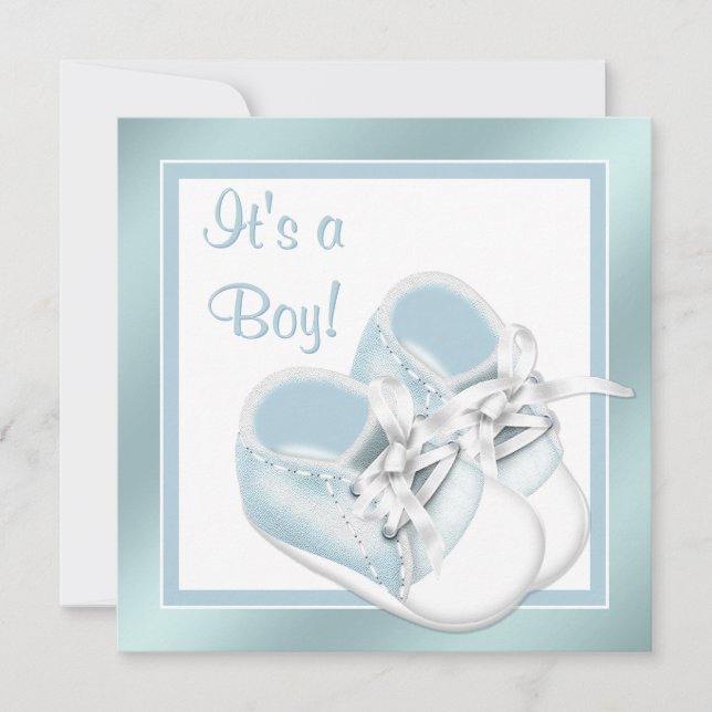 Blue White Shoes Elegant Blue Baby Boy Dusche Einladung (Vorderseite)