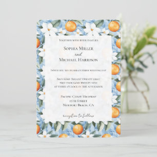Blue White Sicilian Summer Floral Orange Wedding Einladung