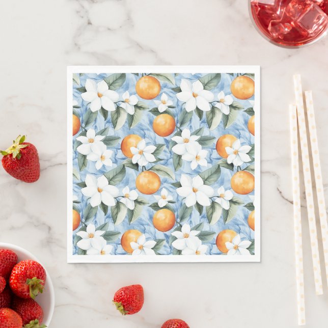Blue White Sicilian Summer Floral Orange Wedding Serviette (Beispiel)