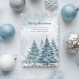 Blue White Silver Tree Winter Wonderland Christmas Karte
