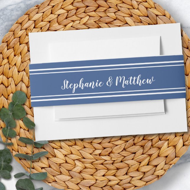 Blue White Simple Chic Elegante Minimalistische Ho Einladungsbanderole (Blue White Simple Chic Elegant Minimalist Wedding Invitation Belly Band)