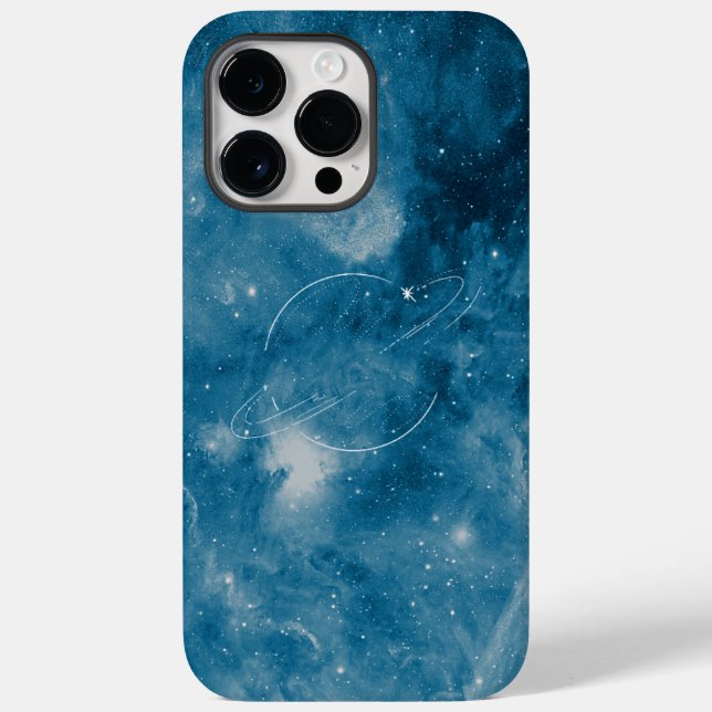 Blue White Simple Space Foto Planet Illustration Case-Mate iPhone 14 Pro Max Hülle (Rückseite)