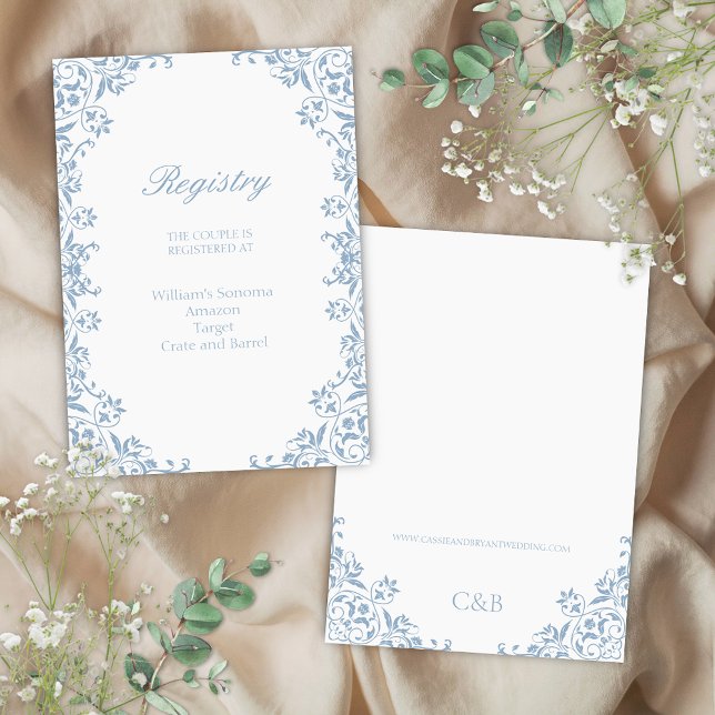 Blue White Simple Wedding Registry Enclosure Card Einladung (elegant blue and white wedding registry invitation enclosure cards for regency era vintage events)