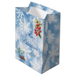 Blue White Snowflake Holly Berries Frohe Weihnacht Mittlere Geschenktüte