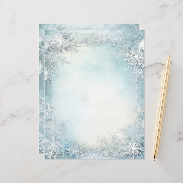 Blue White Snowflake Scrapbook Journal Paper (Vorderseite/Rückseite Beispiel)