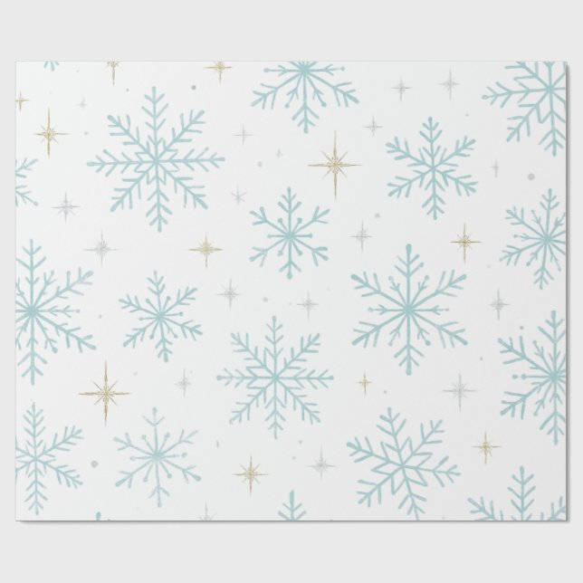 Blue & White Snowflake Sparkle Wrapping Paper  Geschenkpapier (Flach)