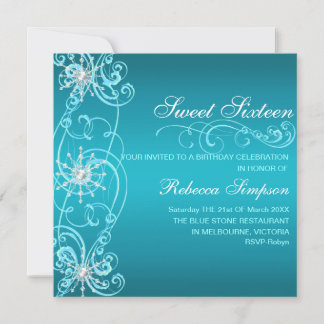 Blue & White Snowflake Sweet 16 Birthday Einladung