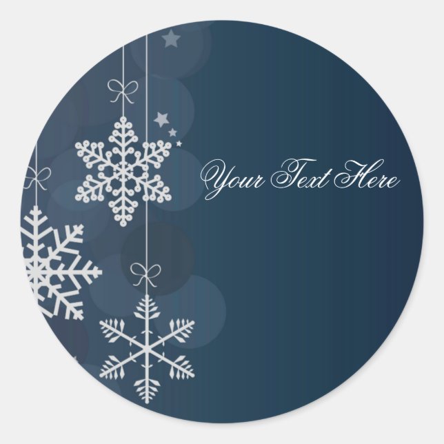 Blue & White Snowflake Weihnachtsaufkleber Runder Aufkleber (Vorderseite)