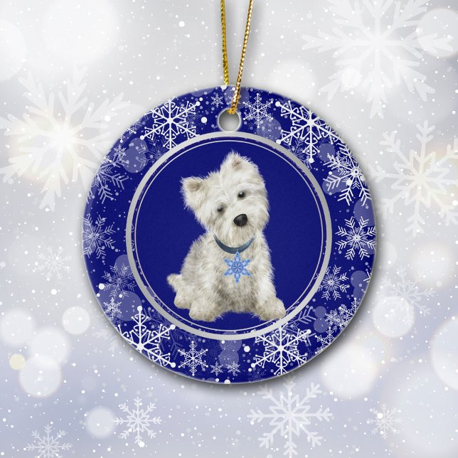 Blue White Snowflake Westie Weihnachten Keramik Ornament (Von Creator hochgeladen)