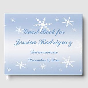 Blue White Snowflake Winter Quinceañera Livre d'or