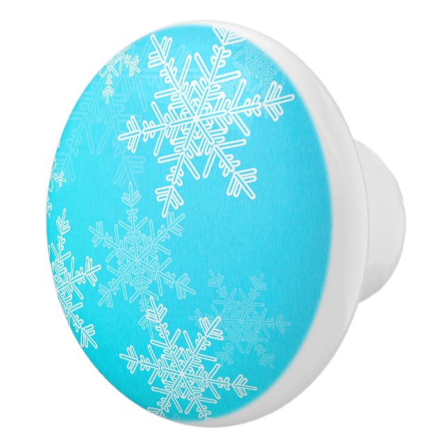 Blue White Snowflakes Minimalistisch Weihnachten Keramikknauf (Rechts)