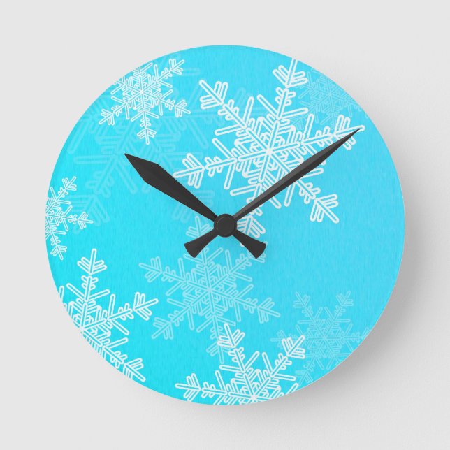 Blue White Snowflakes Minimalistisch Weihnachten Runde Wanduhr (Vorderseite)