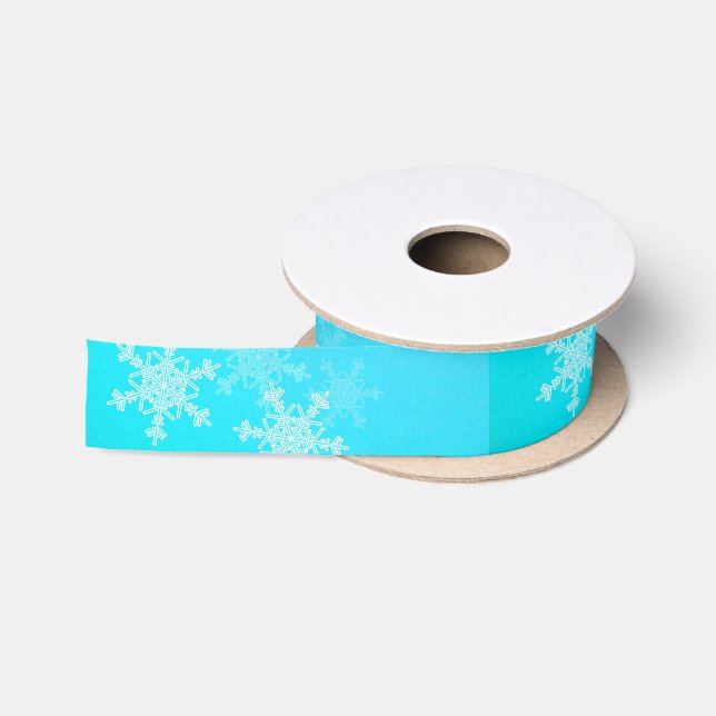 Blue White Snowflakes Minimalistisch Weihnachten Satinband (Spule)