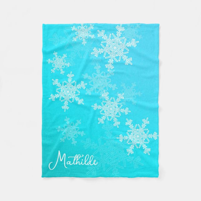 Blue White Snowflakes Minimalistischer Weihnachtsn Fleecedecke (Vorderseite)