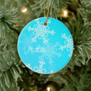 Blue White Snowflakes Minimalistischer Weihnachtsn Keramik Ornament