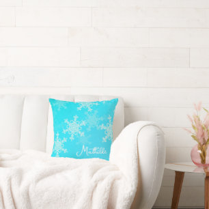 Blue White Snowflakes Minimalistischer Weihnachtsn Kissen