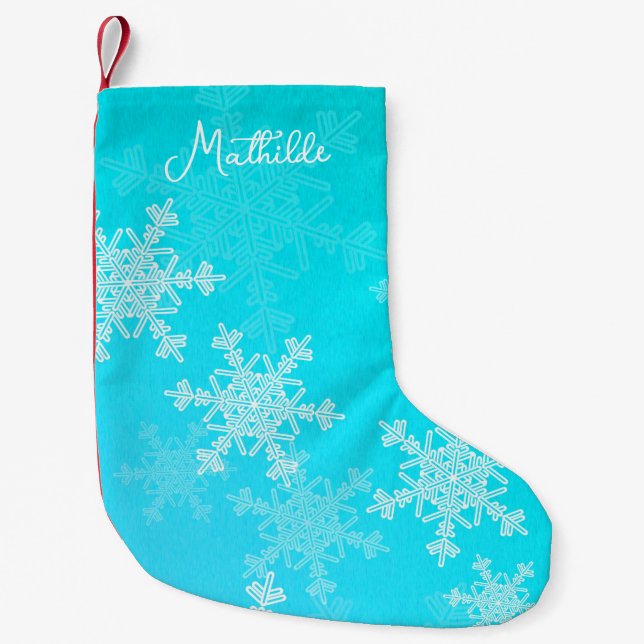 Blue White Snowflakes Minimalistischer Weihnachtsn Kleiner Weihnachtsstrumpf (Vorderseite)