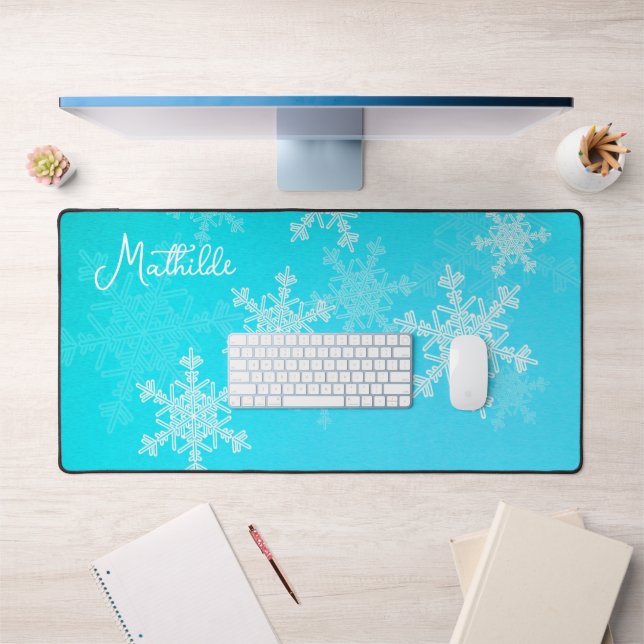 Blue White Snowflakes Minimalistischer Weihnachtsn Schreibtischunterlage (Büro 1)