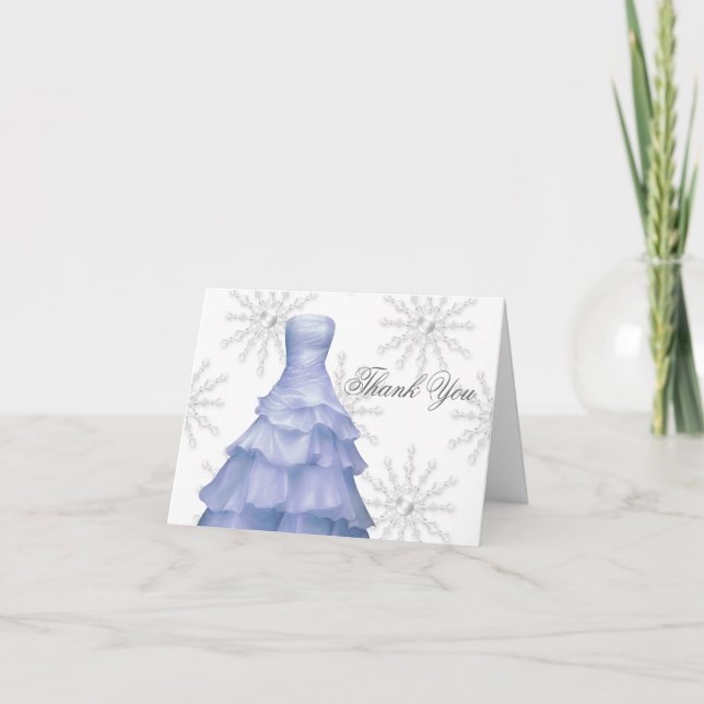 Blue White Snowflakes Quinceanera Danke Karten (Vorderseite)