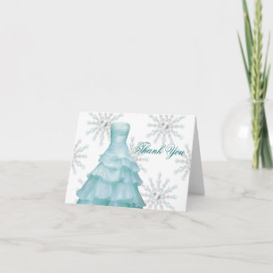 Blue White Snowflakes Quinceanera Merci Cartes