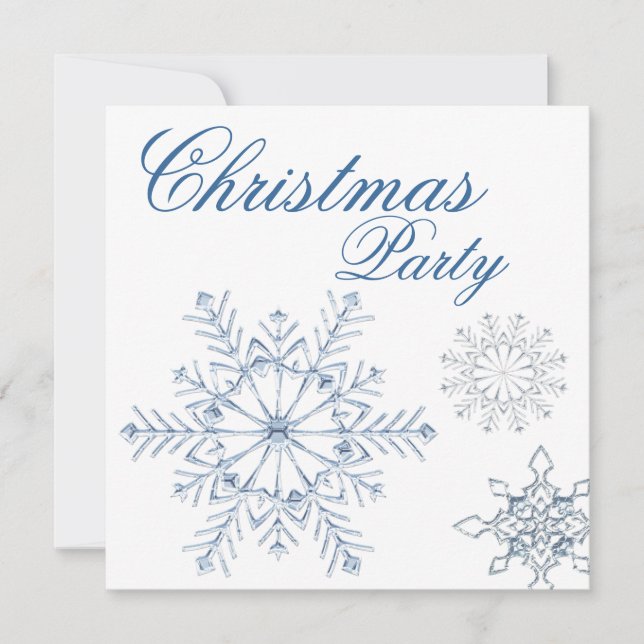 Blue White Snowflakes Weihnachts-Party Einladung (Vorderseite)