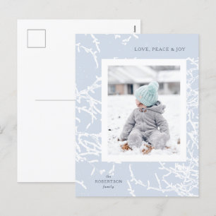 Blue & White Snowy Branches Holiday Foto Postcard Feiertagspostkarte