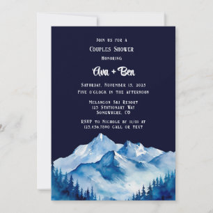 Blue White Snowy Mountains Paare Dusche Einladung