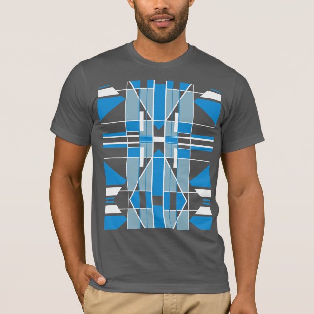 Blue White Southwest Look Verziert Mosaik Abstrakt T-Shirt (Vorderseite)