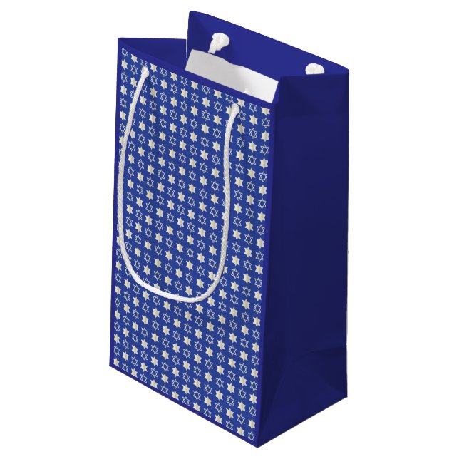 Blue/White Star von David Pattern Geschenktasche Kleine Geschenktüte (Rückseite Schrägansicht)