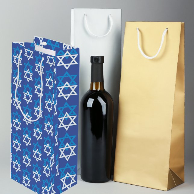 Blue/White Star von David Pattern Geschenktüte Für Weinflaschen (Wine Gift Bag for Hannukah)