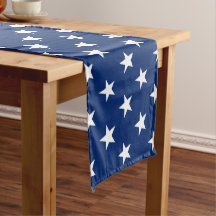 Blue White Stars Patriotic Wide Long Table Runner