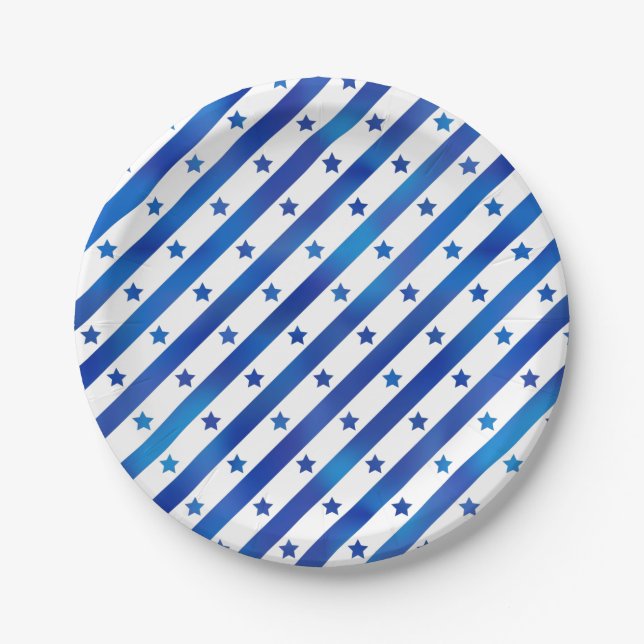 Blue White Stars Stripes America USA Patriotic Pappteller (Vorderseite)