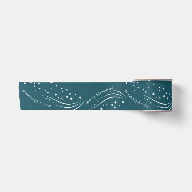 Blue & White Stary Merry Cristmas Satin Ribbon Satinband (Vorderseite)