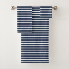 Blue White Strip Beach House Badhandtuch Set