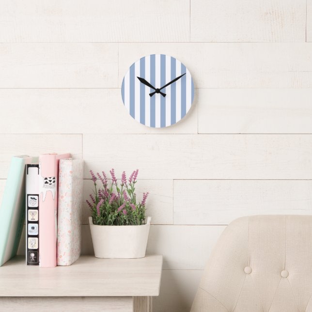 Blue & White Stripe Clock Runde Wanduhr (Lesesaal)