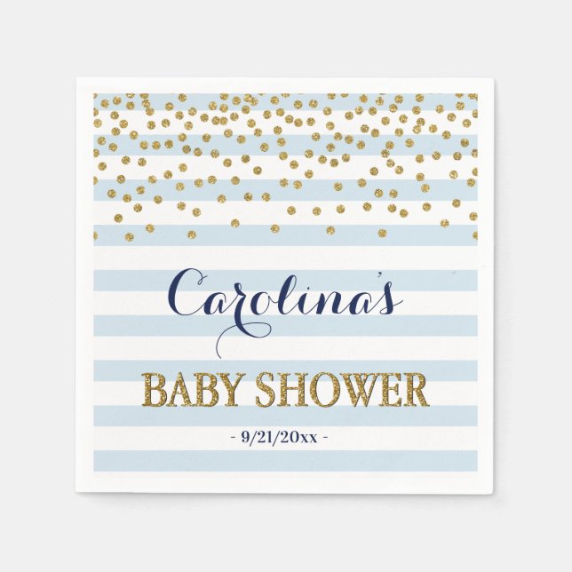 Blue White Stripe Confetti Baby Boy Dusche Serviette (Vorderseite)