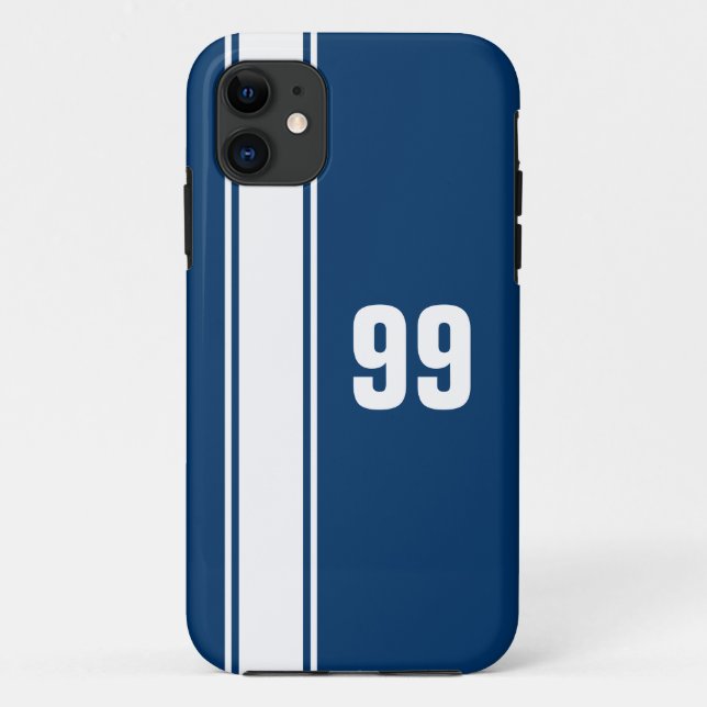 Blue & White Stripe Jersey Numbered iPhone Case (Rückseite)