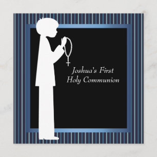 Blue White Stripe Rosary Boys First Communion Einladung