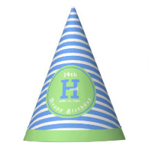 Blue, White Stripes Birthday Party Hat