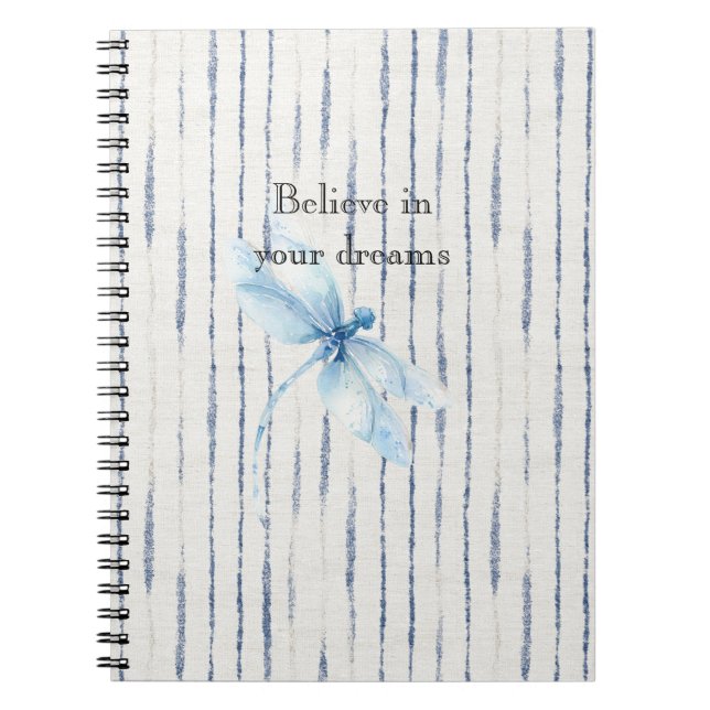 Blue White Stripes Dragonfly Believe Notizblock (Vorderseite)